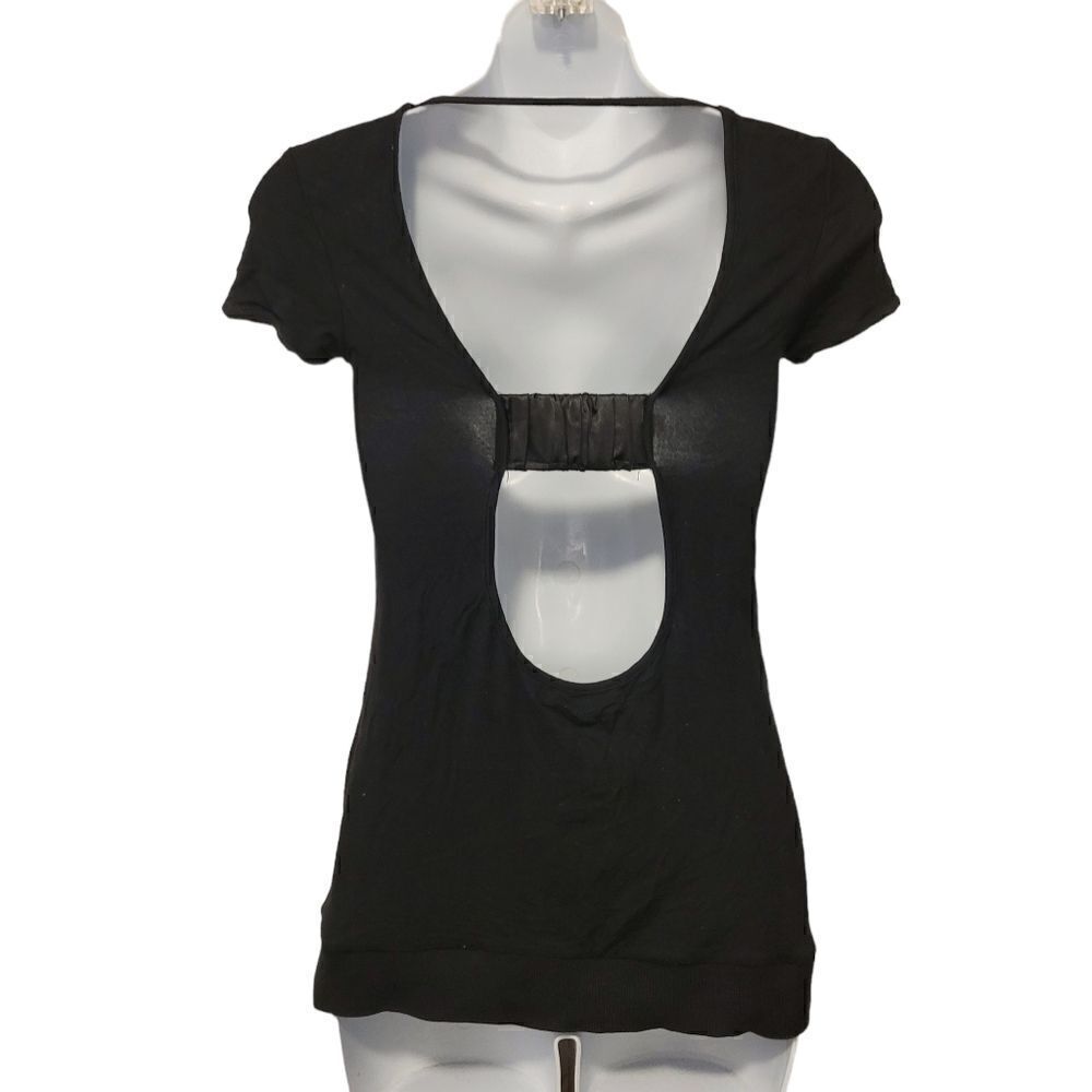 3/$20Vintage Y2K Black Plain Top Blouse Size: Small